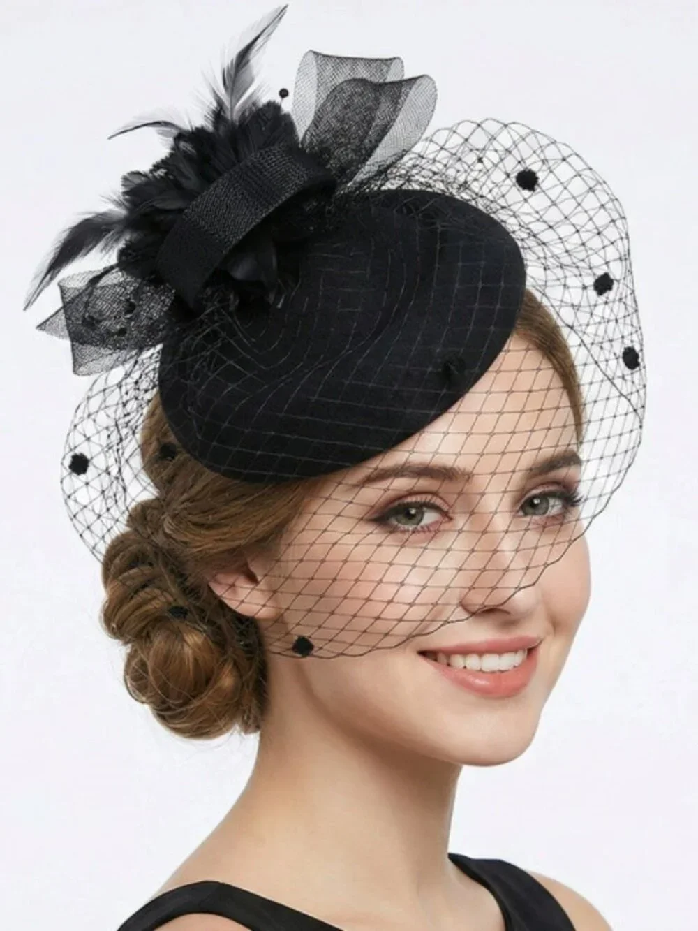 White Pillbox Fascinator Hat with Veil | Vintage Bridal Birdcage Wedding Veil